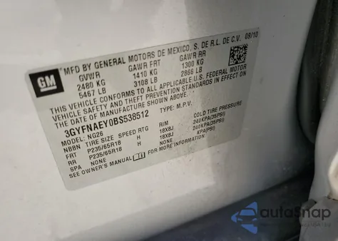 2011 Cadillac Srx Luxury Collection from USA, damaged, VIN 3GYFNAEY0BS538512